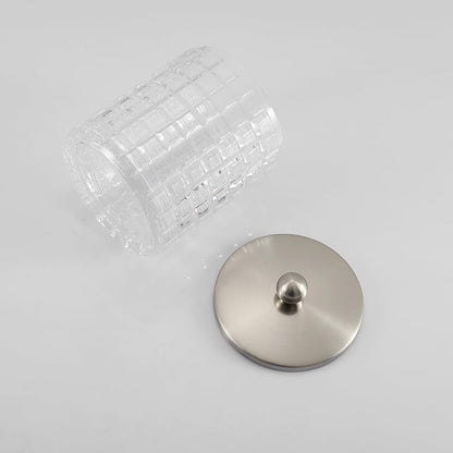 Clear transparent Apothecary Etched Geometric Grid Glass Jar W/Satin Nickel - Image 7