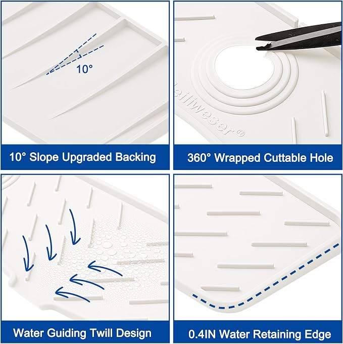 Meiliweser Faucet Mat for Kitchen Sink – 24” x 5.1” Extra-Long Silicone Splash - Image 6