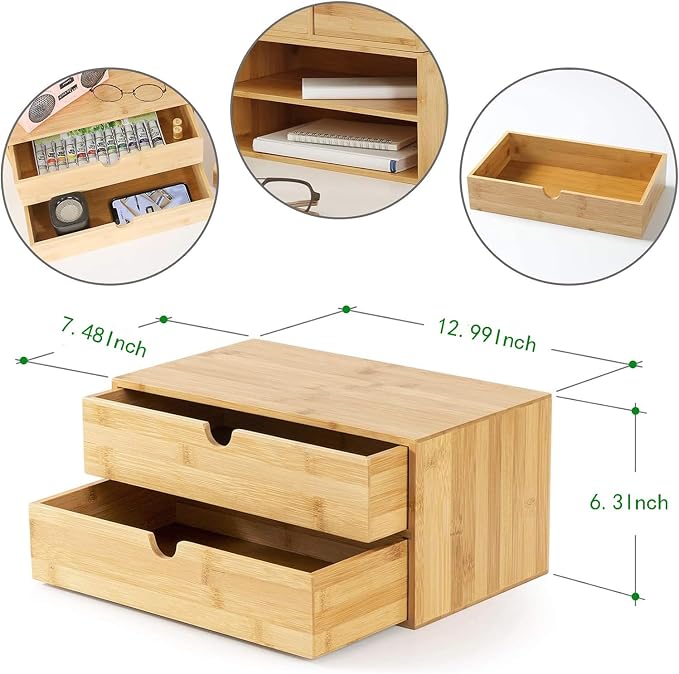 Bamboo Desk Drawer Organizer, Desktop Organizer - Image 3