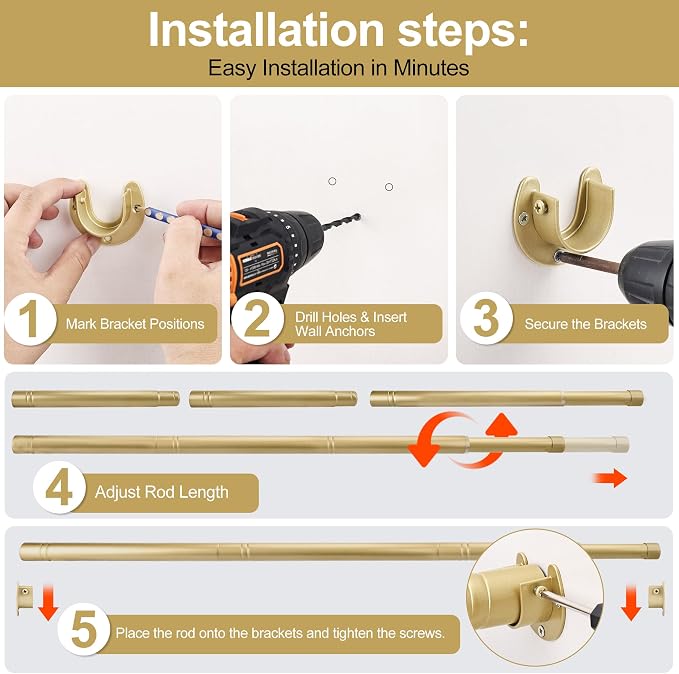 Adjustable Closet Rod for Hanging Clothes, 17-39inch Heavy Duty Metal tension - Image 5
