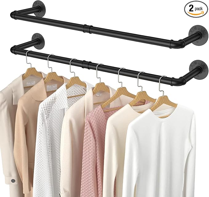2 Pack Wall Mounted Clothes Rack, Heavy Duty Iron Garment Rack Bar by Unknown