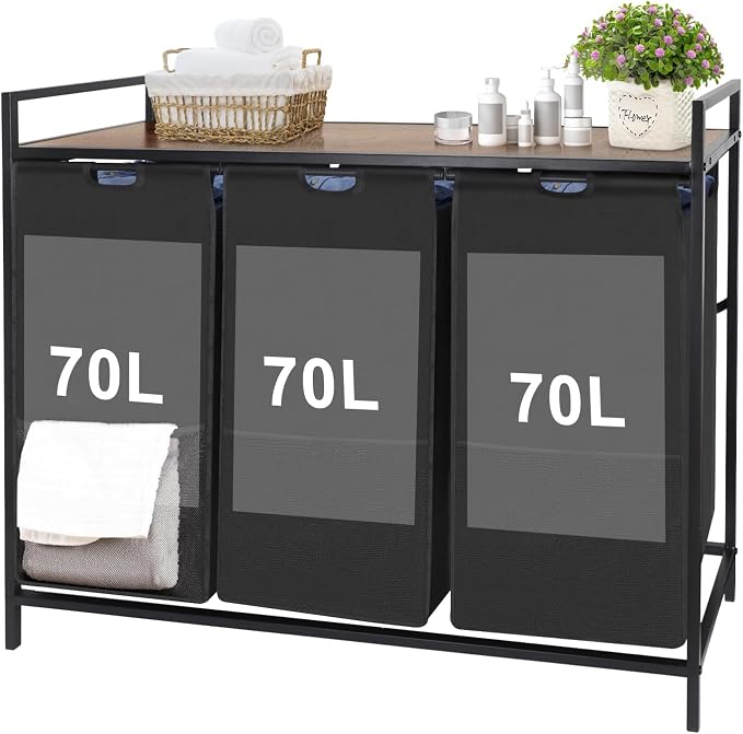 Extra Large Laundry Hamper, Laundry Hamper 3 Section - 210L Capacity by TNAMASUN