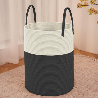 Large Woven Laundry Basket Hamper, 100L Cotton Rope Storage Bin by JMvicyroam
