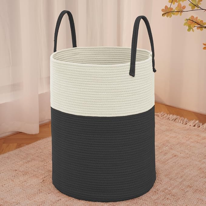 Large Woven Laundry Basket Hamper, 60L Cotton Rope Storage Bin by JMvicyroam