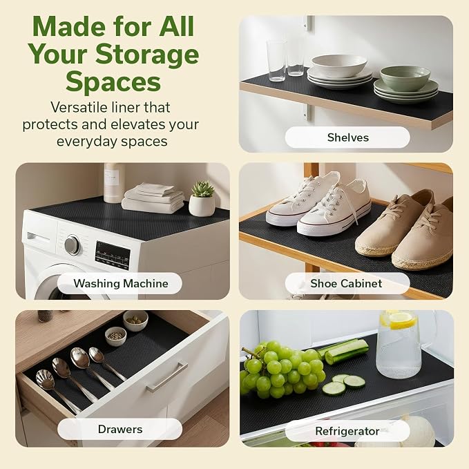 EVALAND Shelf Liners for Kitchen Cabinets Non-Adhesive 17.7" x 33 FT Black - Image 4