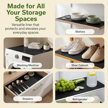 EVALAND Shelf Liners for Kitchen Cabinets Non-Adhesive 17.7" x 33 FT Black - Image 4