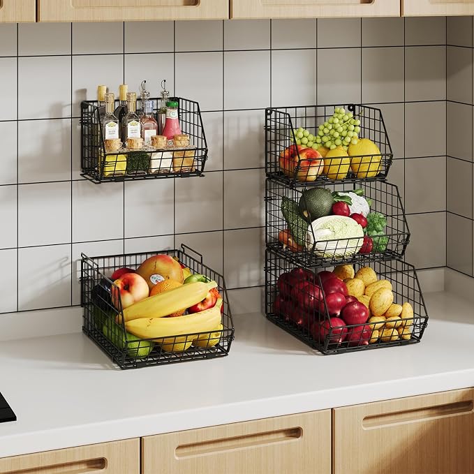 3-Tier Stackable Wire Baskets, Fruit and Vegetable Storage - Image 7