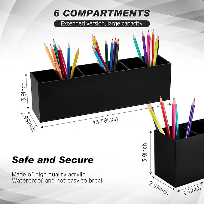 2 Pack Acrylic Makeup Brush Holder 6 Compartments Pencil Organizer Cup Pencil - Image 2