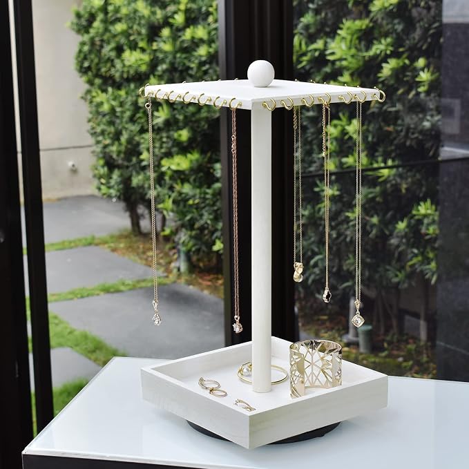 Ikee Design 2 Pcs Set Wooden Rotating Jewelry Display Stand Tower - Image 7