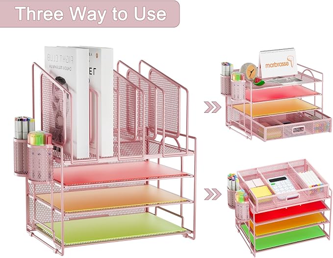 Marbrasse Desk Organizers, 4-Tier Mesh Desk File Organizer - Image 4