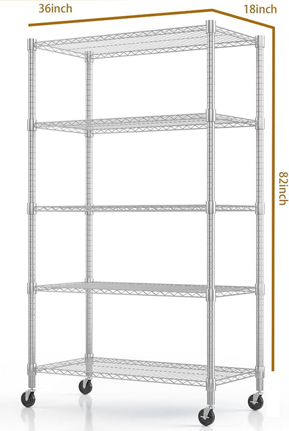 Himimi 5-Tier Heavy Duty Steel Wire Rack Storage Shelving, Adjustable Metal - Image 3