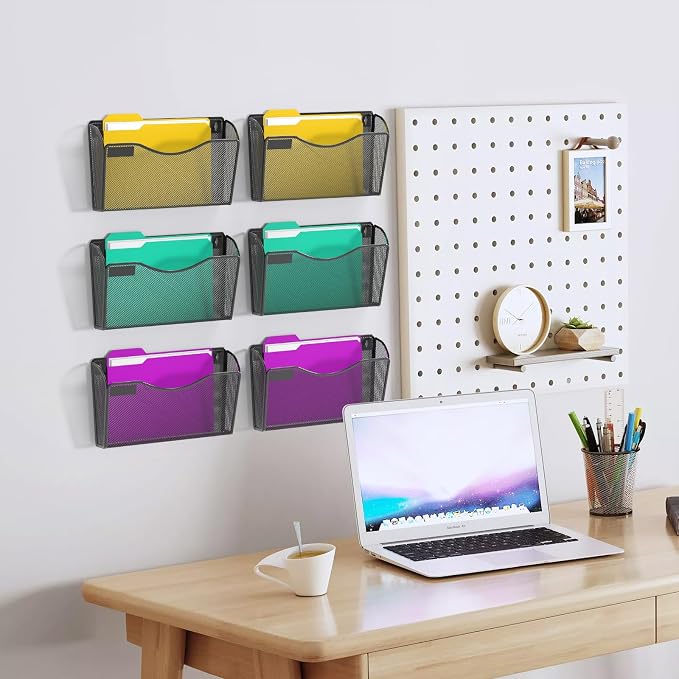samstar 6 Pack Mesh Wall Mounted File Holder Metal Wall File Pocket Mail - Image 3