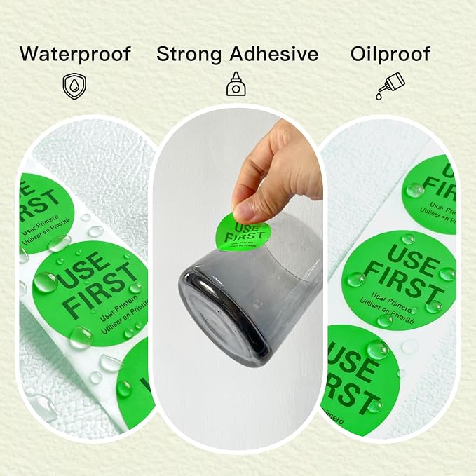 500 Pcs 1.5 Inch Use First Stickers Food Service Roll, Risepekt Green FIFO Label - Image 4
