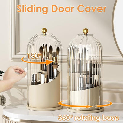 Makeup Brush Holder with Lid 360 Rotating Clear Dustproof Make Up Organizers - Image 2