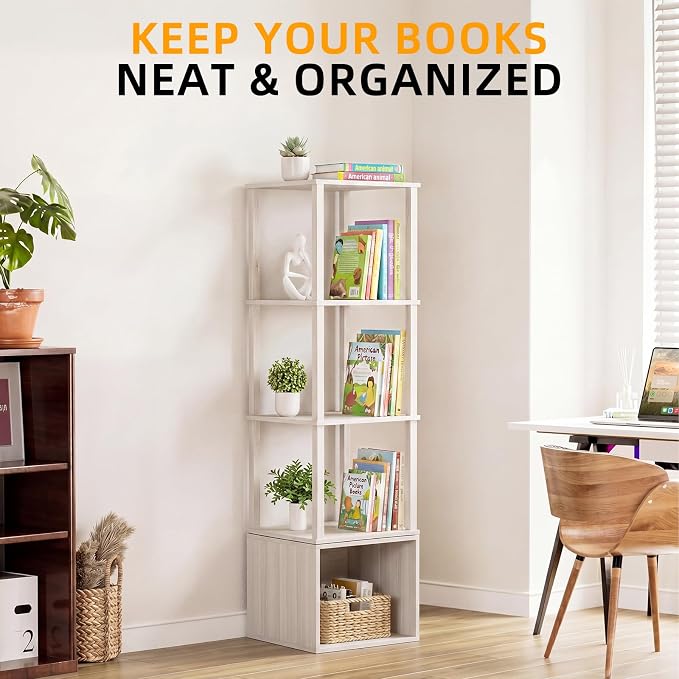 YUFAM Rotating Book Shelf Tower 4 Tier Spinning Wood Bookshelf 360 Revolving - Image 6
