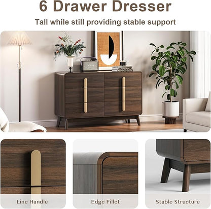 Mid Century Modern Bedroom Set, 6 Drawer Dresser and Nightstand Sets - Image 6