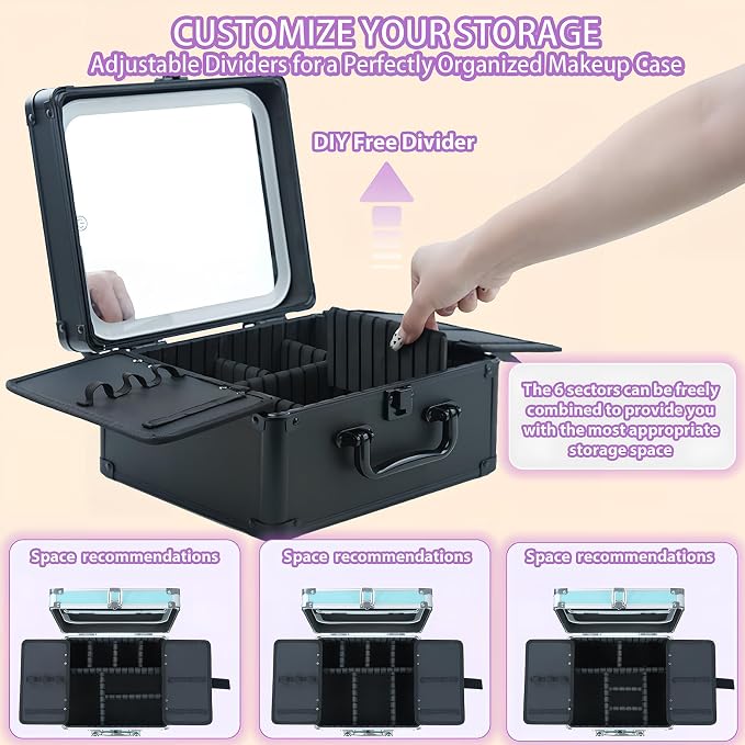 Makeup Organizer Box with Detachable Lighted Mirror, Travel Train Cosmetic Case - Image 4