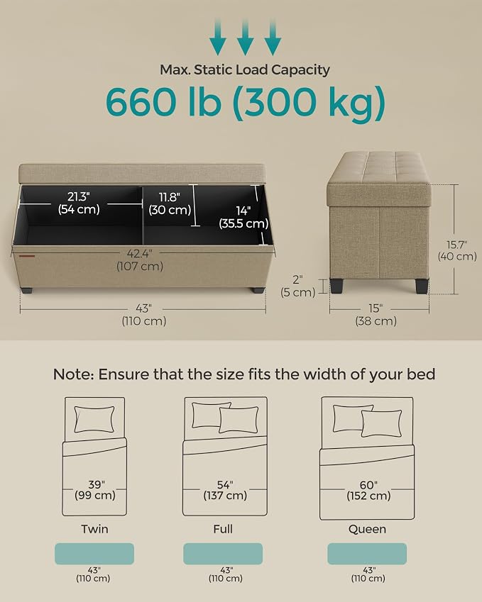 SONGMICS Storage Ottoman Bench, Foldable Foot Rest - Image 2