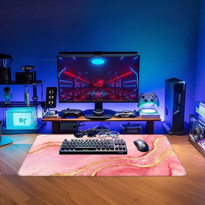 Pink and Gold Stripes Gaming Mouse Pad 31.5"x11.8"Desk Mat Anti-Slip Rubber - Image 9