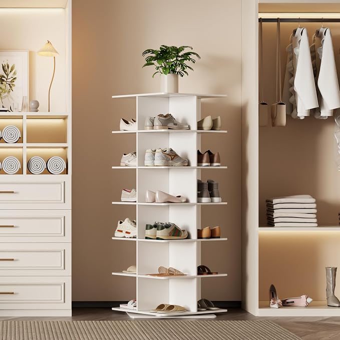 Rotating Shoe Rack Tower, PVC Material Structure, 6-Tier 360° Swivel by Unknown