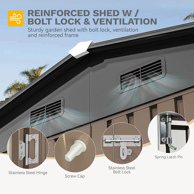 DWVO 10x8ft Outdoor Storage Shed, Large Metal Tool Sheds, Heavy Duty Storage - Image 4