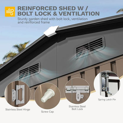 DWVO 10x8ft Outdoor Storage Shed, Large Metal Tool Sheds, Heavy Duty Storage - Image 4