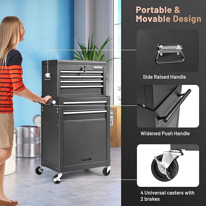 Goplus 6 Drawers Tool Chest, 2-in-1 Rolling Tool Box - Image 5