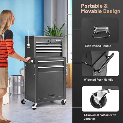 Goplus 6 Drawers Tool Chest, 2-in-1 Rolling Tool Box - Image 5