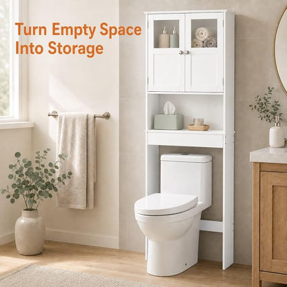 VINGLI Over The Toilet Storage Cabinet White Bathroom Storage Organizer Above - Image 3