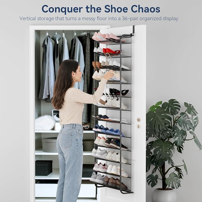 Whitmor 36 Pair Over the Door Shoe Organizer, 12 Tier Hanging Shoe Organizer - Image 4