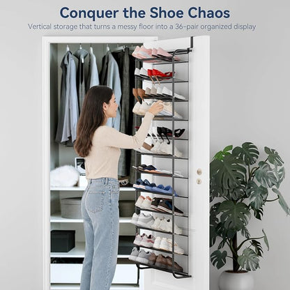 Whitmor 36 Pair Over the Door Shoe Organizer, 12 Tier Hanging Shoe Organizer - Image 4