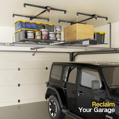 Overhead Garage Storage Rack for 8-10ft Ceiling, Heavy-duty 4x4 FT Garage - Image 6