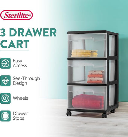 Sterilite 4-Pack 3-Drawer Rolling Plastic Storage Cart, or Dorm Portable - Image 4