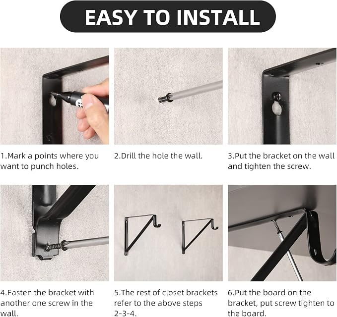 Closet Rod Brackets 11x9.5in, Closet Shelf Brackets 4 Pack, Wall Mounted - Image 6
