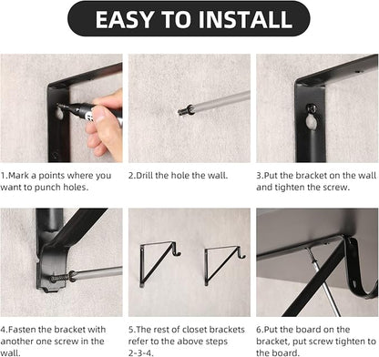 Closet Rod Brackets 11x9.5in, Closet Shelf Brackets 4 Pack, Wall Mounted - Image 6