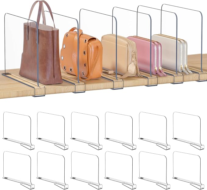 Purse Organizer for Closet Shelf Dividers: 8" Tall X 12" Deep, Acrylic Clear by OKPOW