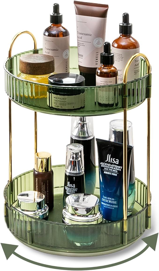 360 Rotating Makeup Organizer for Vanity, 2 Tier Large Capacity Skincare by Asayuee