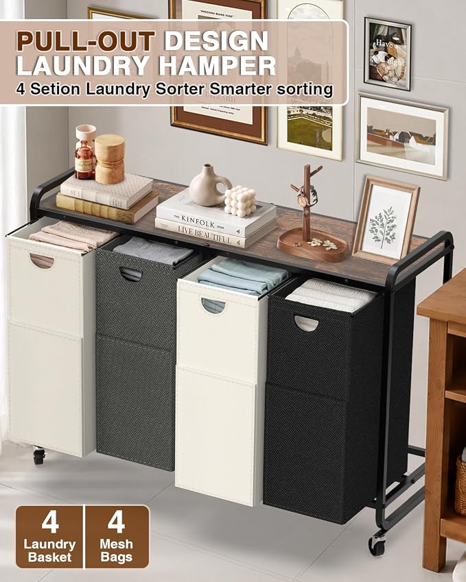 Laundry Sorter 4 Section, Laundry Basket - Image 5