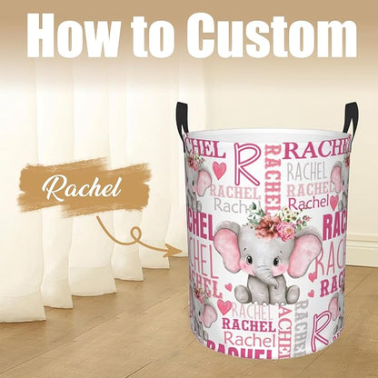 Custom Name Laundry Hamper, Personalized Elephant Laundry Basket - Image 2