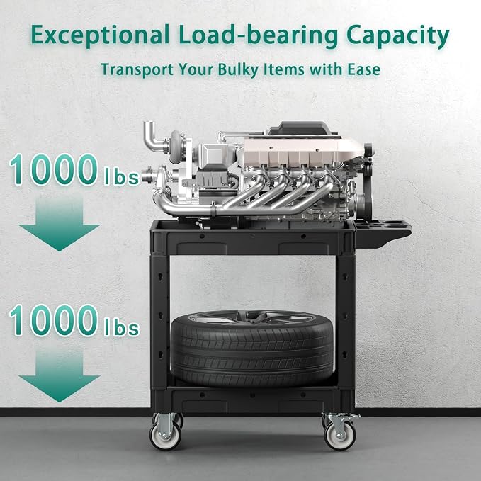 Heavy Duty Utility Rolling Tool Cart, 550 lbs Capacity Plastic Rolling Carts - Image 2