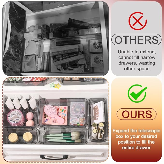 8 Pcs Extendable Clear Drawer Organizer, All Adjustable Vanity Storage Box - Image 5