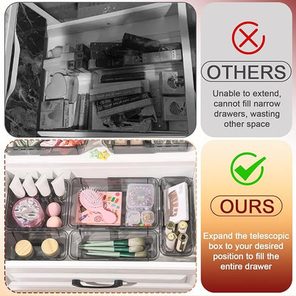 8 Pcs Extendable Clear Drawer Organizer, All Adjustable Vanity Storage Box - Image 5