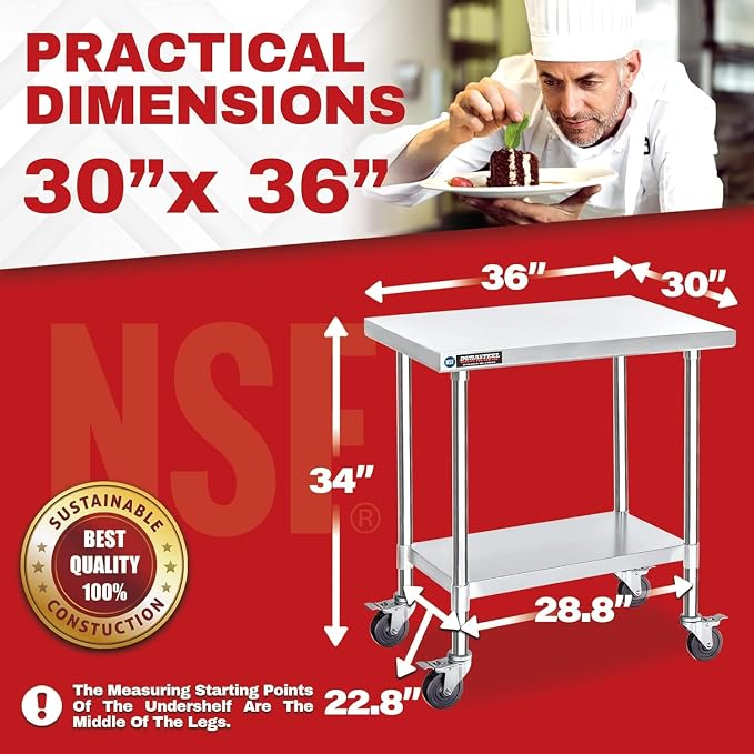 DuraSteel 30x36 NSF Stainless Steel Cart Work Table - Image 3