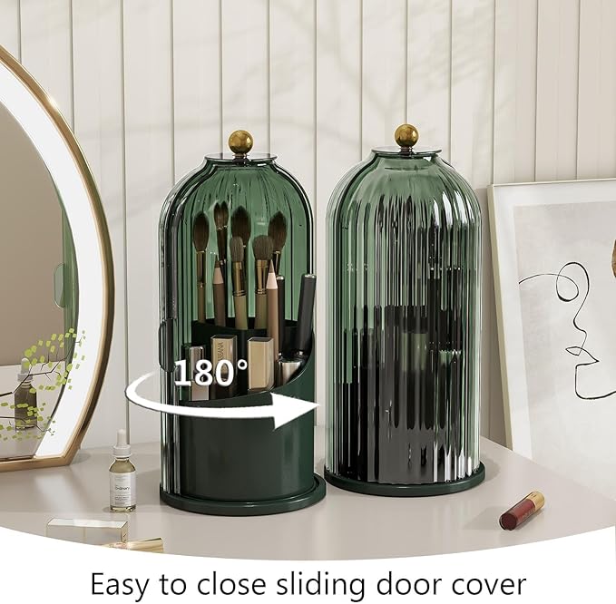 Makeup Brush Holder with Dustproof Cover 360 Rotating Makeup Brush Organizer - Image 3