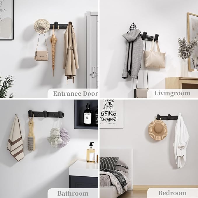 Coat Rack Wall Mount Black, 3 Hooks Rack Metal Coat Hanger Wall - Image 3
