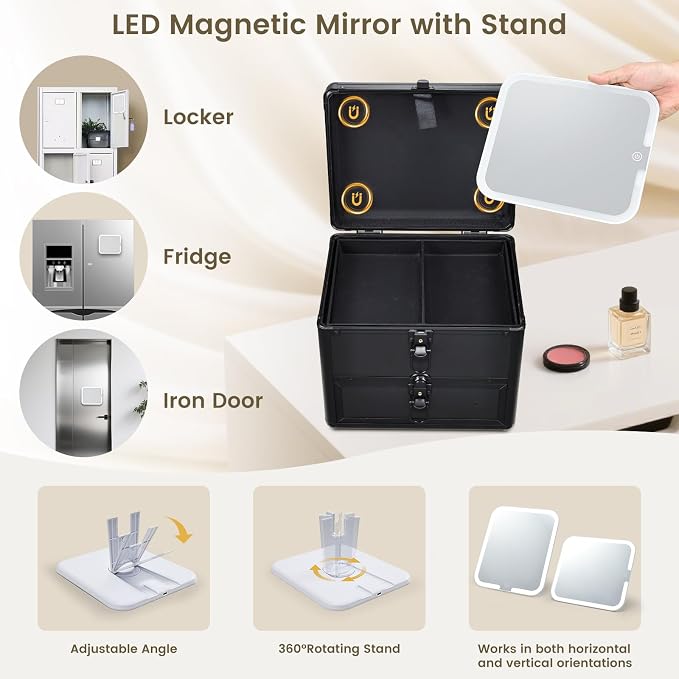 Makeup Case with Drawer, Detachable Lighted LED Mirror, Makeup Organizer Box - Image 5