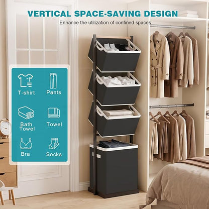 4-Tier Laundry Hamper Sorter, Vertical Laundry Sorter - Image 6