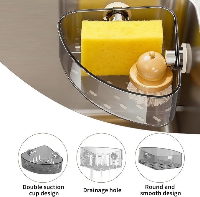 2PCS Suction Cup Sink Corner Rack, 2 Size Suction Sinkware Organizer, Triangle - Image 5