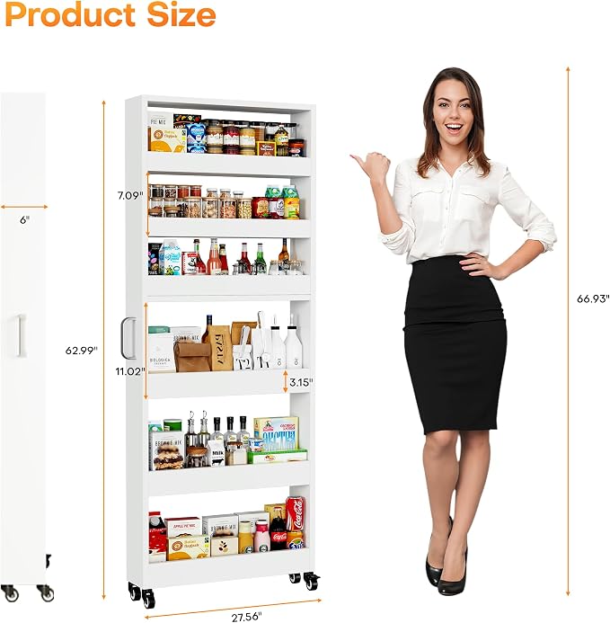 Slim Storage Cart, Lightweight 6 Tier Metal Rolling Utility Kitchen Cart on - Image 7