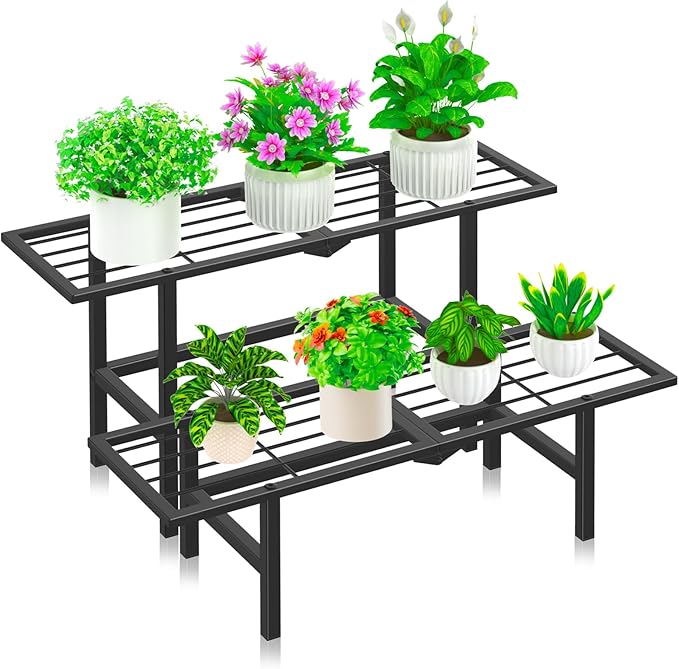 2 Tier Plant Stand Outdoor Indoor, Separated Tiered Folding Metal Plant Shelf by JSYONII